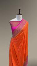 Orangish Peach Pure Banarasi Premium Khaddi Georgette Double Border Saree