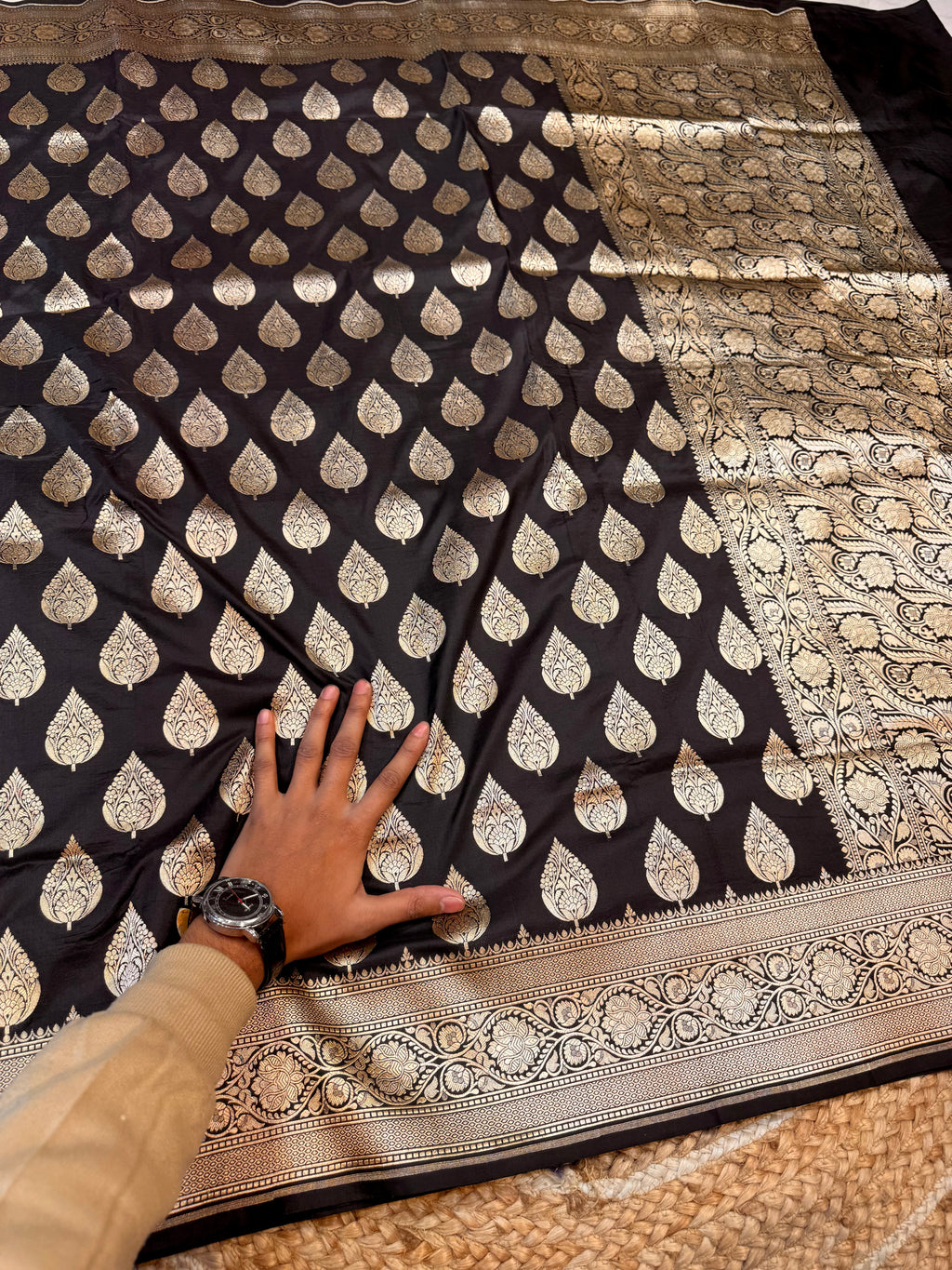 Black 100% Pure Banarasi Katan Silk Saree