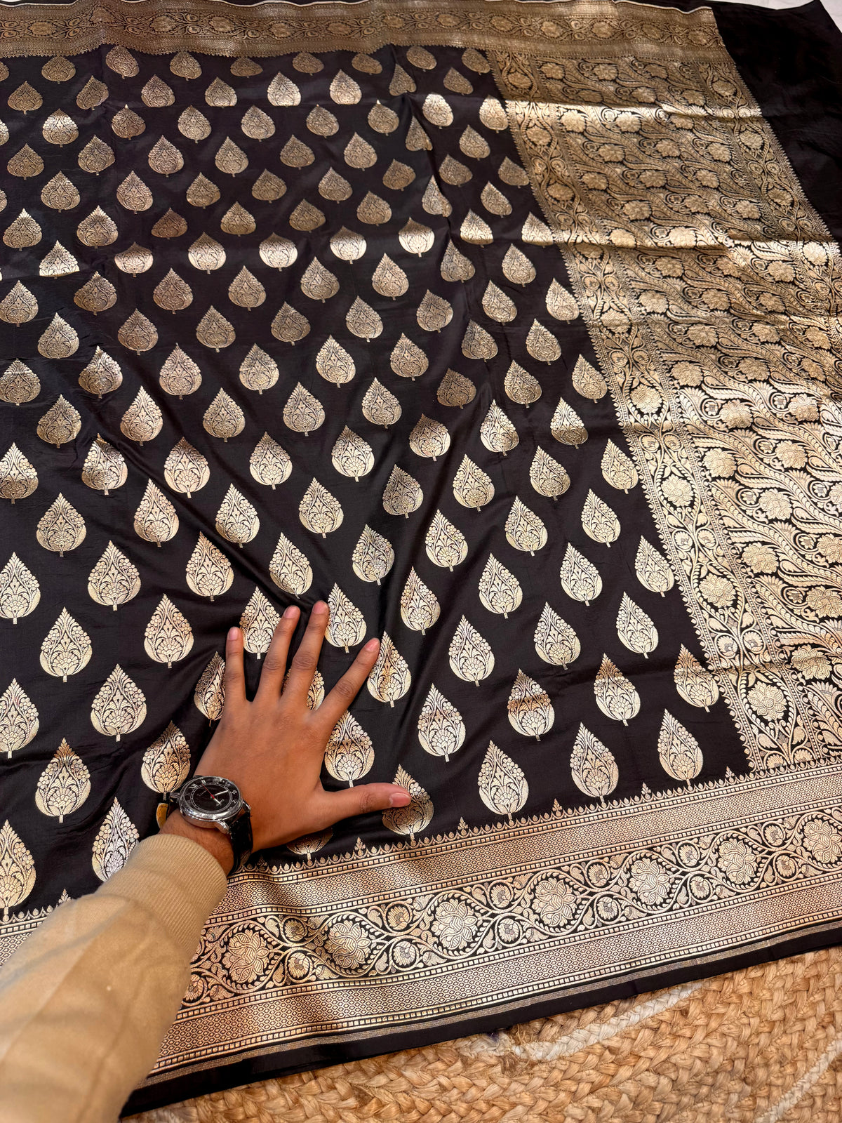 Black 100% Pure Banarasi Katan Silk Saree