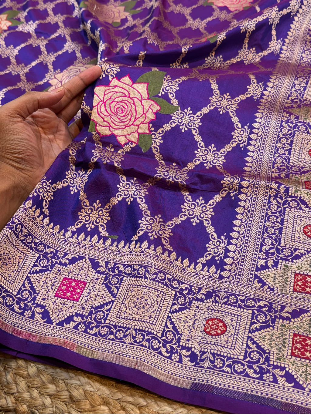 Dual Shade Purple Pure Banarasi Katan Silk Tilfi Meenakari Saree