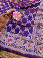 Dual Shade Purple Pure Banarasi Katan Silk Tilfi Meenakari Saree