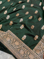 Bottle Green Pure Banarasi Katan Silk Saree