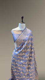 Prebook | Lilac Grey 100% Pure Banarasi Katan Silk Saree
