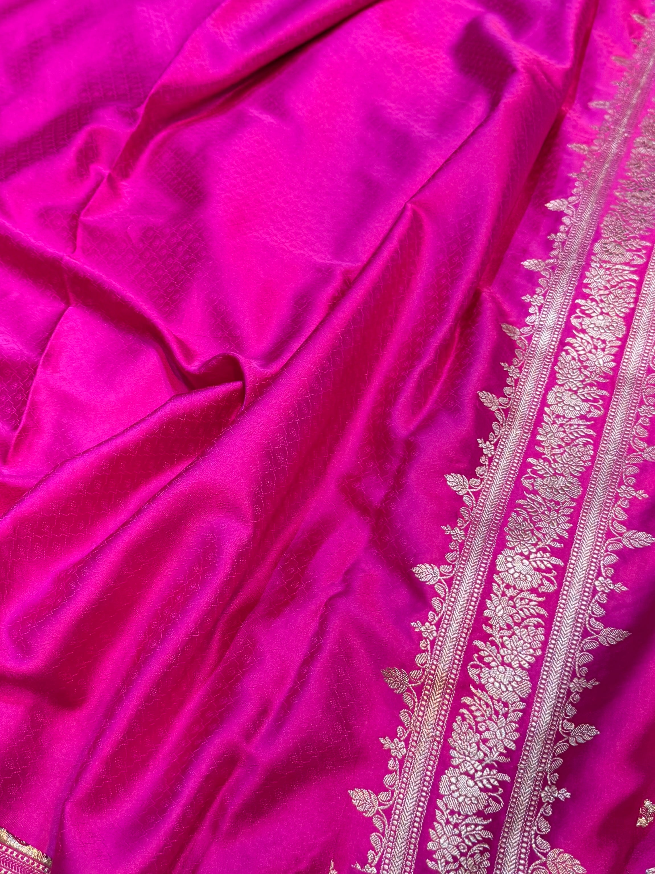 Rani Pink Banarasi Soft Mashru Silk Partywear Saree