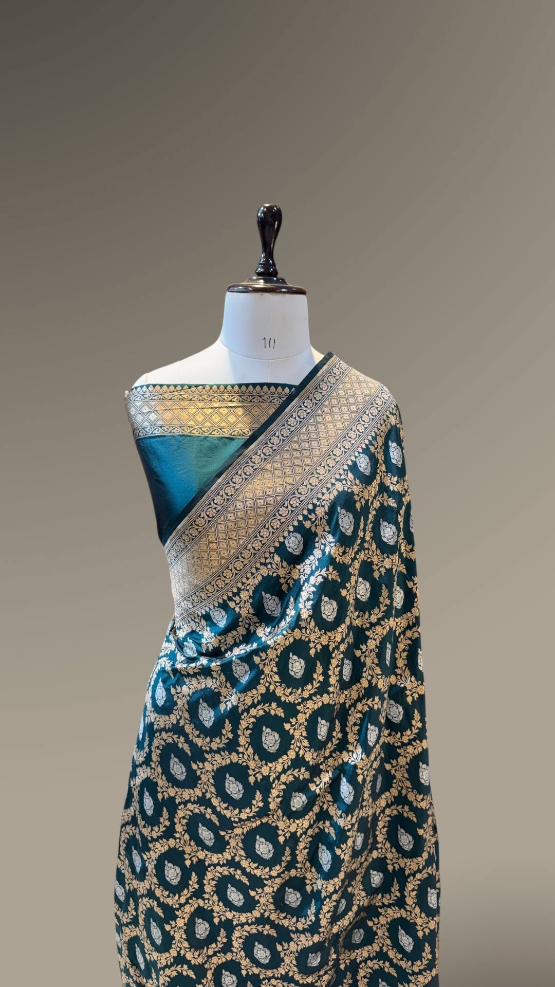 Teal Green 100% Pure Banarasi Katan Silk Meenakari Saree