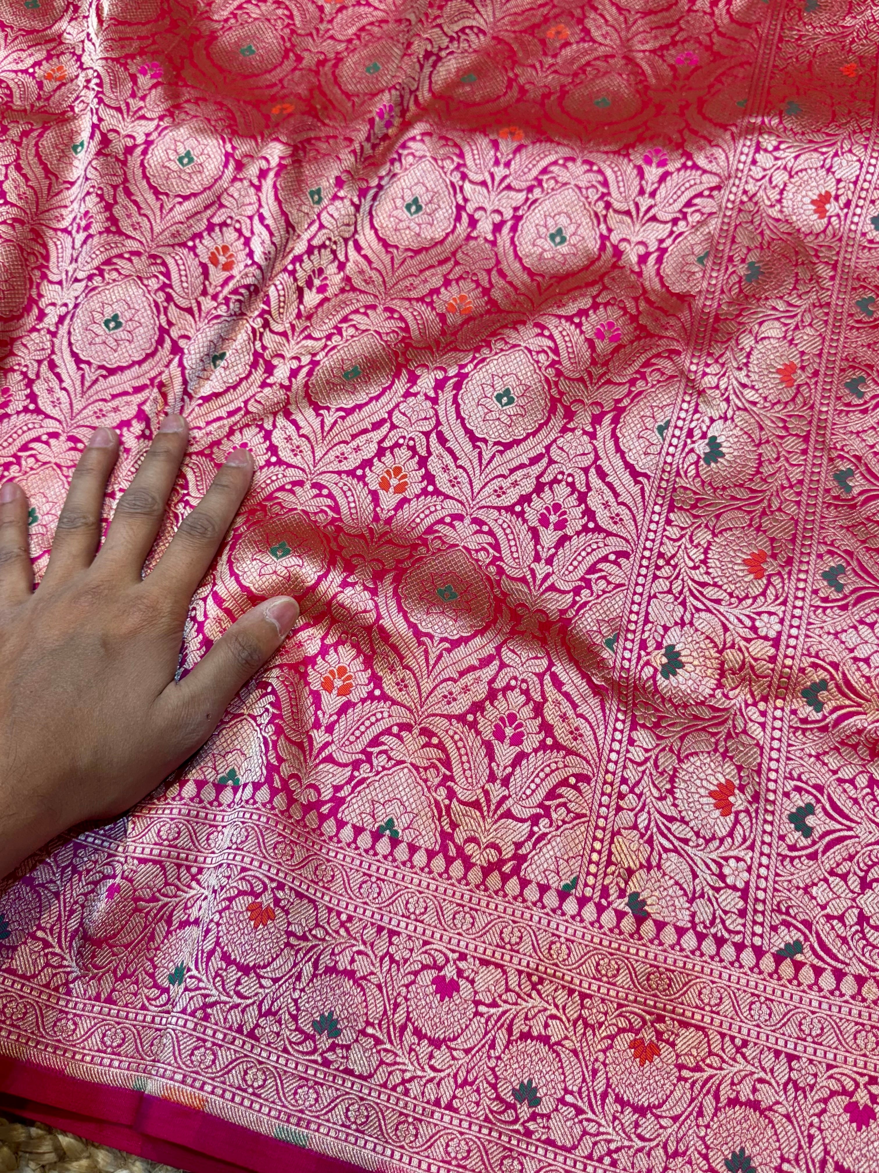 Rani Pink 100% Pure Banarasi Katan Silk Meenakari Brocade Saree