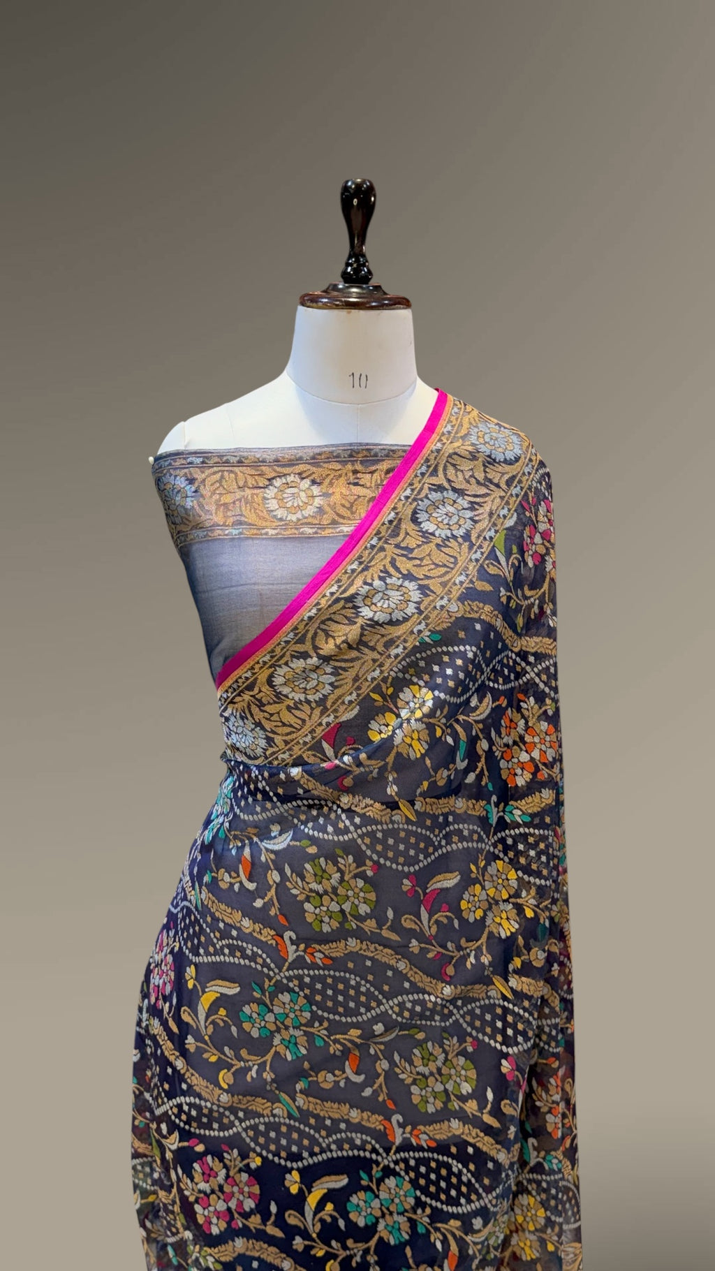 Dark Blue Pure Handloom Banarasi Ektara Kora Jamdani Saree