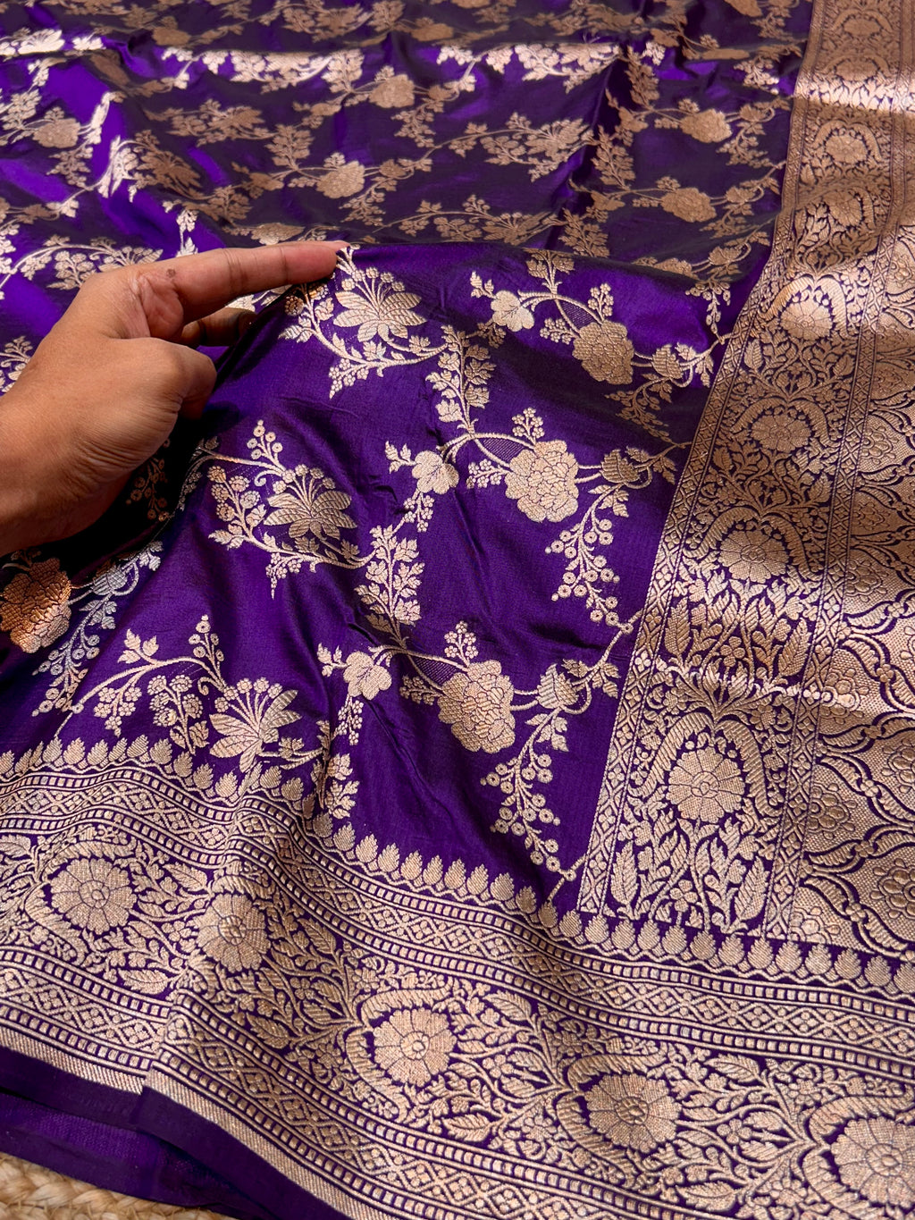 Violet Purple 100% Pure Banarasi Katan Silk Saree