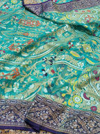 Sky Blue Pure Banarasi Ektara Kora Jamdani Saree