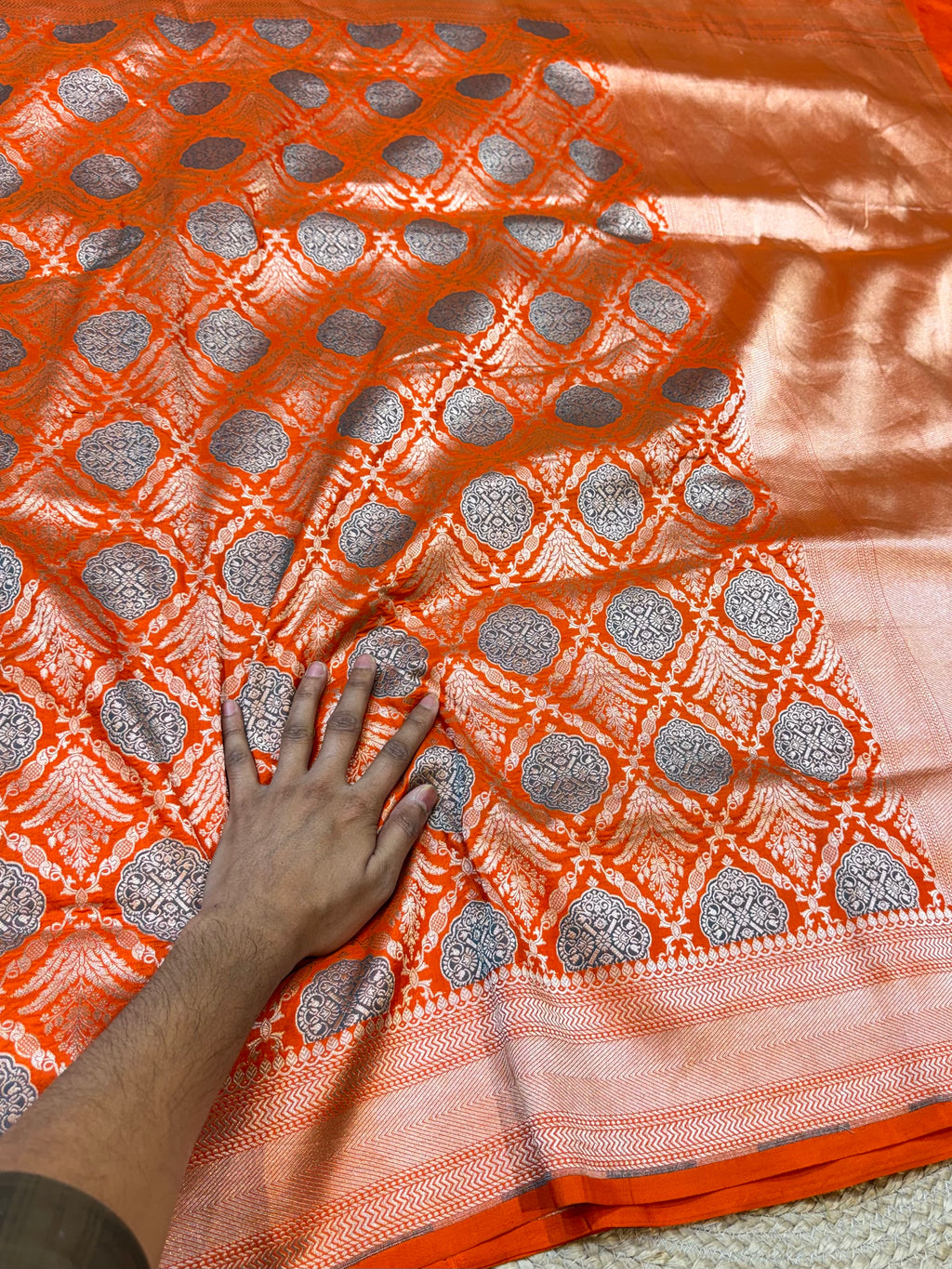 Prebook | Fanta Orange 100% Pure Banarasi Katan Silk Meenakari Saree