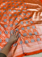 Prebook | Fanta Orange 100% Pure Banarasi Katan Silk Meenakari Saree