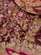 Wine Ektara Banarasi Kora Jamdani Saree