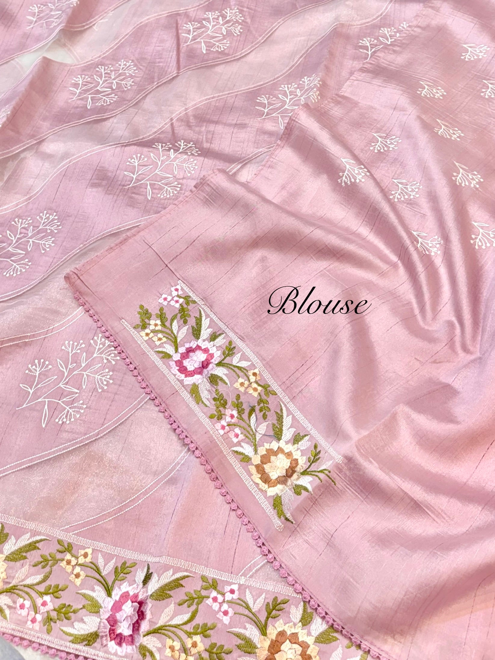 Pink Tussar Silk Partywear Banarasi Embroidery with Tissue Applique Lightweight Sarees