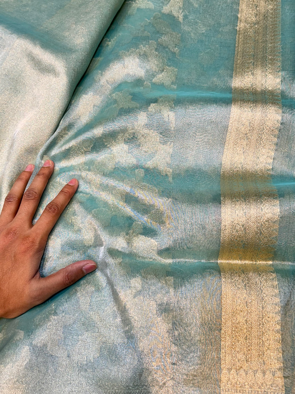 Diamond Blue 100% Pure Tissue Silk Banarasi Partywear Saree