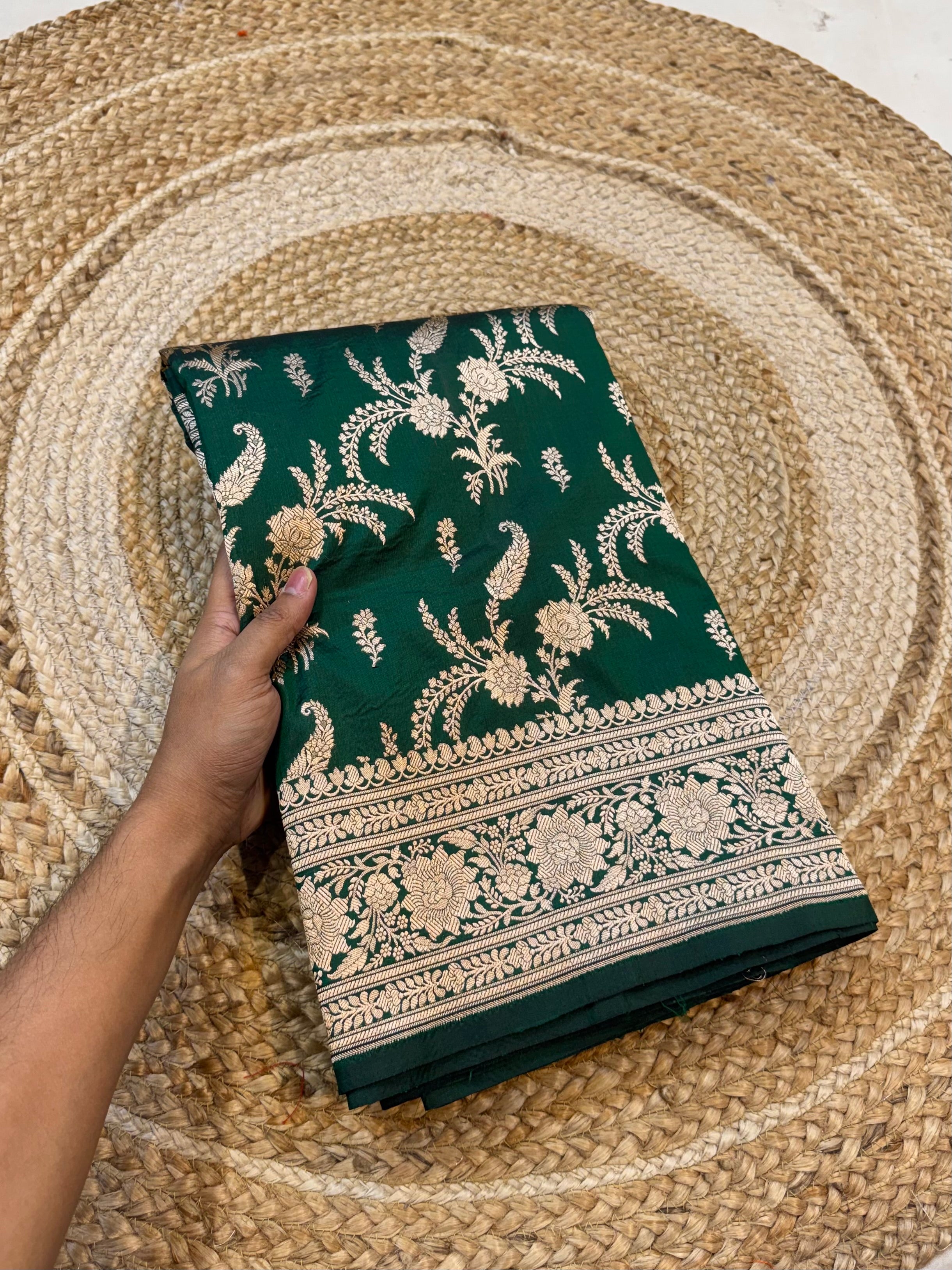 Bottle Green 100% Pure Banarasi Katan Silk Saree