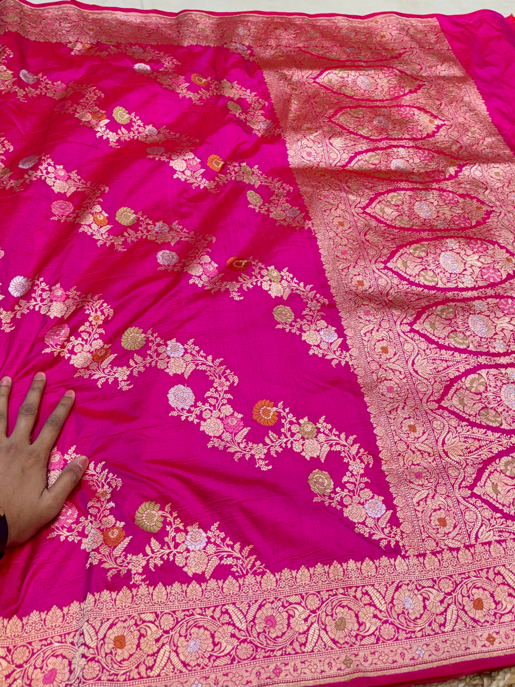 Prebook | Rani Pink 100% Pure Banarasi Katan Silk Meenakari Saree