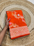 Fanta Orange 100% Pure Banarasi Katan Silk Meenakari Saree