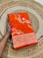 Fanta Orange 100% Pure Banarasi Katan Silk Meenakari Saree