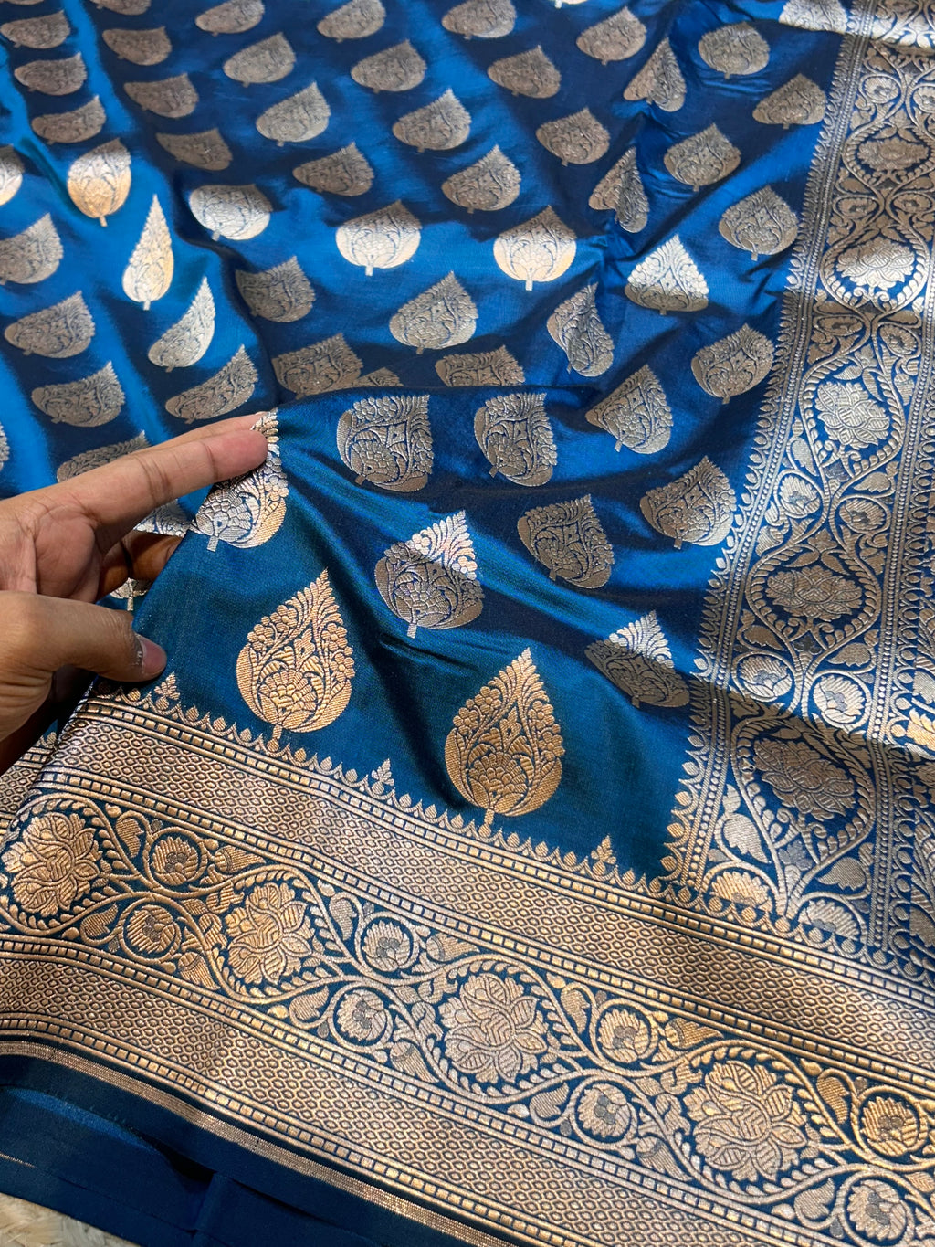 Sapphire Blue 100% Pure Banarasi Katan Silk Saree
