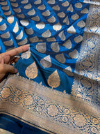 Sapphire Blue 100% Pure Banarasi Katan Silk Saree