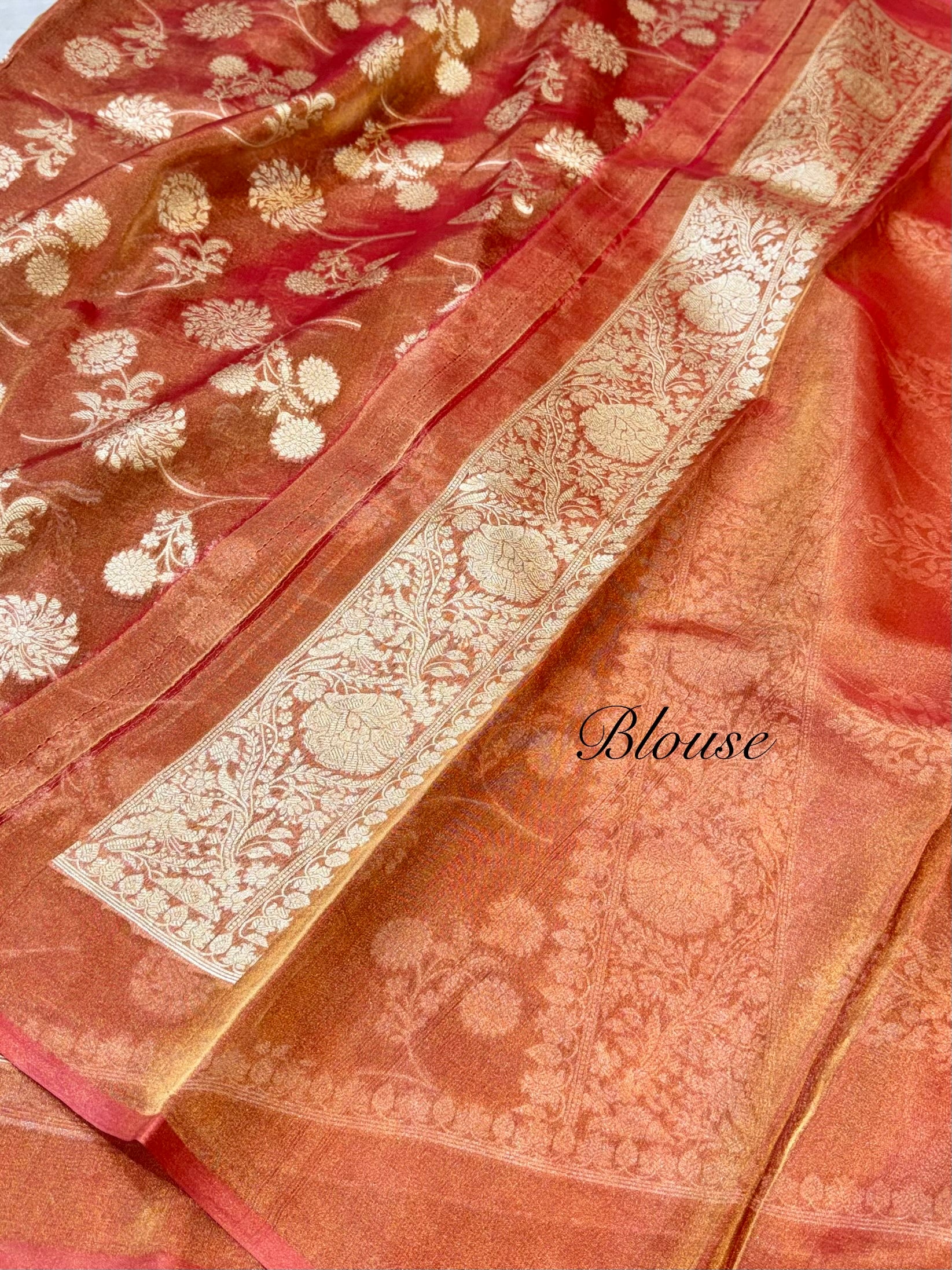 Diamond Red 100% Pure Tissue Silk Banarasi Partywear Saree