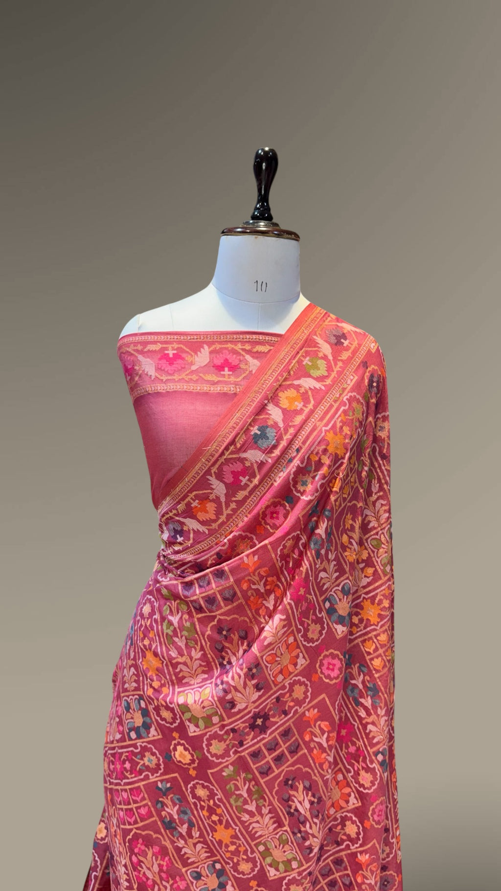 Rose Gold 100% Pure Ektara Banarasi Cotton Jamdani Saree