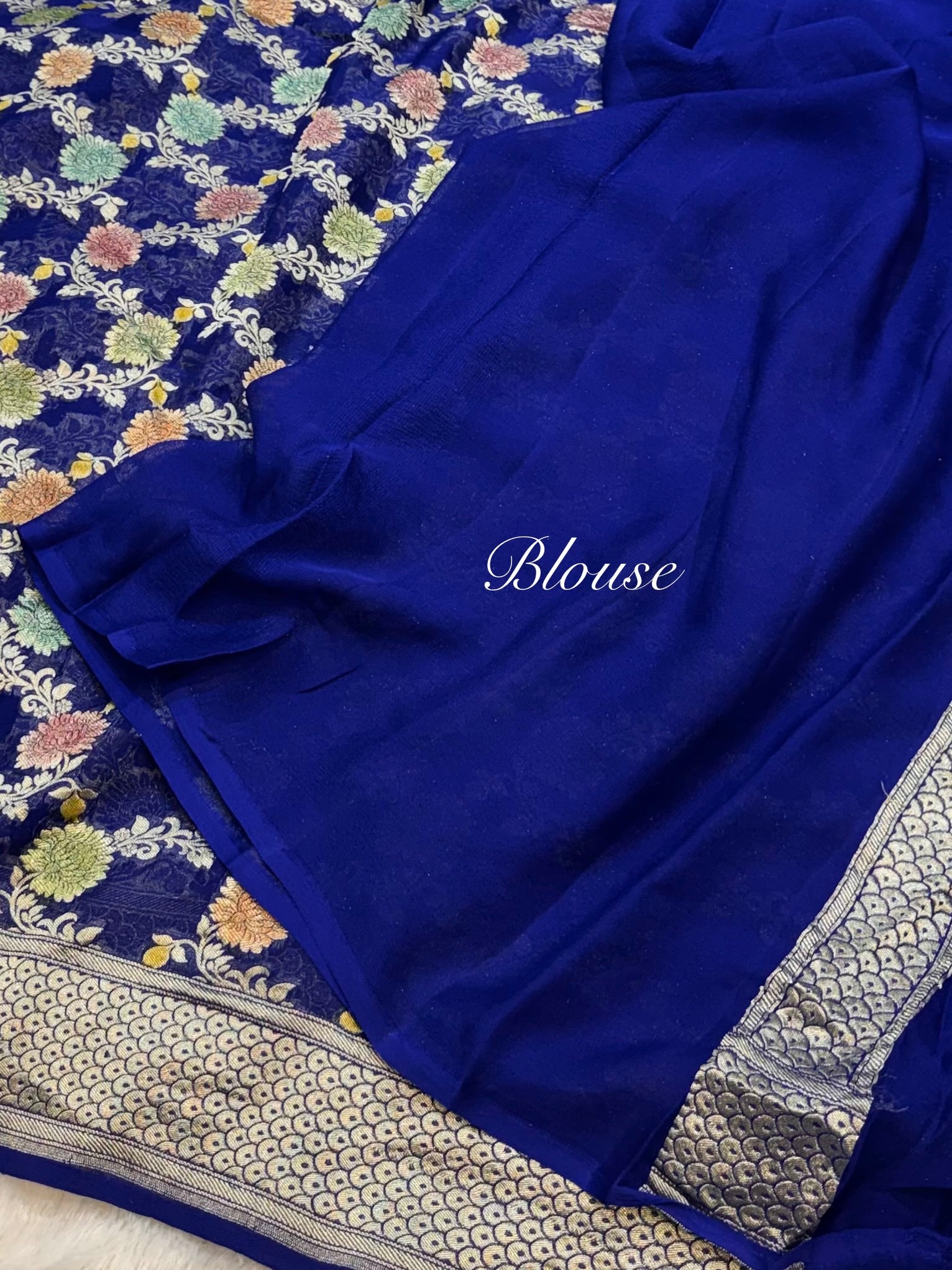Prebook | Royal Blue 100% Pure Banarasi Khaddi Georgette Meenakari Saree