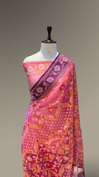 Pink Ektara Banarasi Kora Jamdani Saree