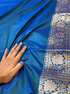 Prebook | Dual shade Peacock Blue 100% Pure Banarasi Katan Silk Saree