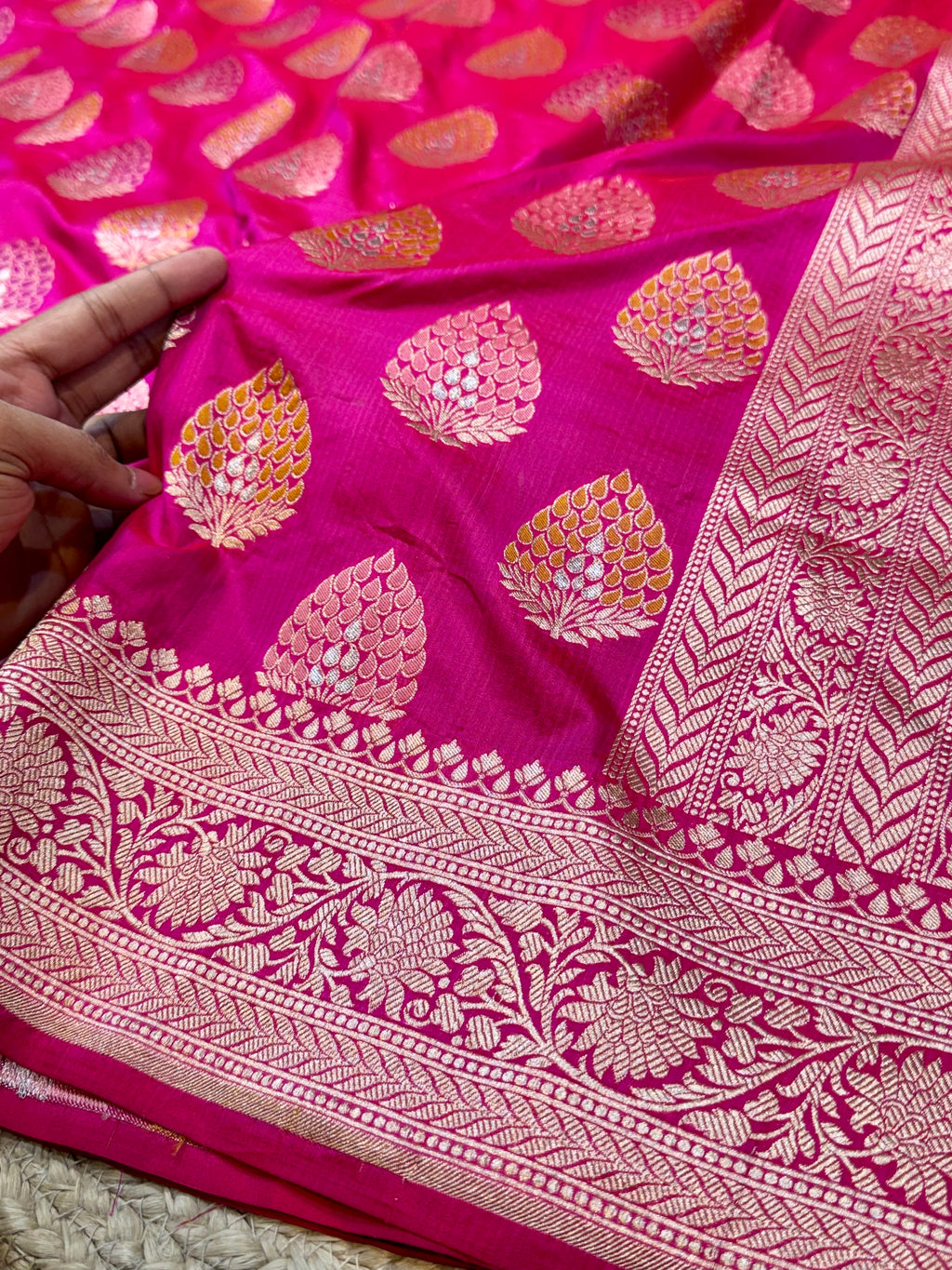 Rani Pink 100% Pure Banarasi Katan Silk Meenakari Saree