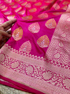 Rani Pink 100% Pure Banarasi Katan Silk Meenakari Saree