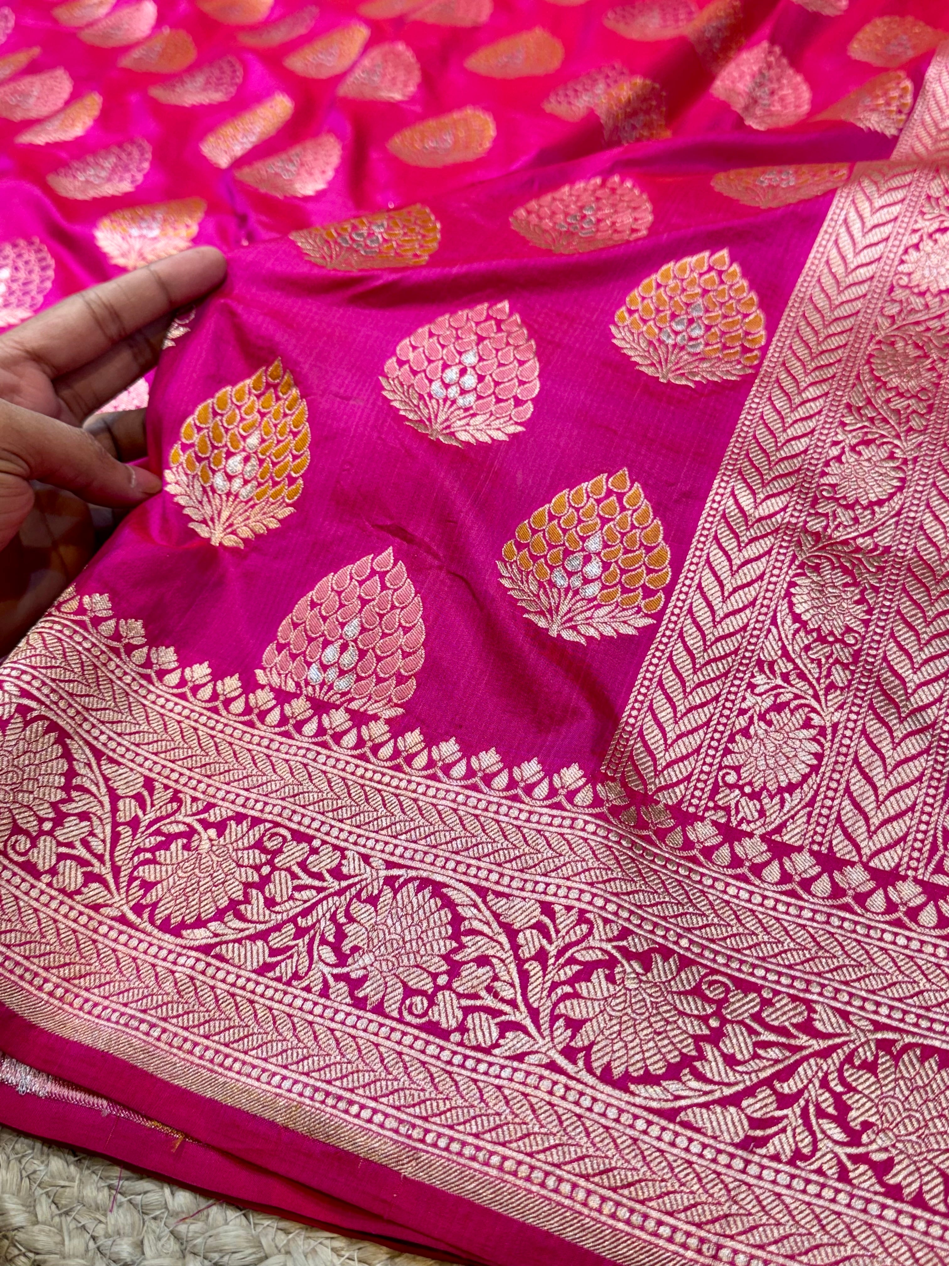 Rani Pink 100% Pure Banarasi Katan Silk Meenakari Saree