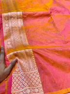 Dual shade Pink 100% Pure Banarasi Katan Silk Meenakari Saree