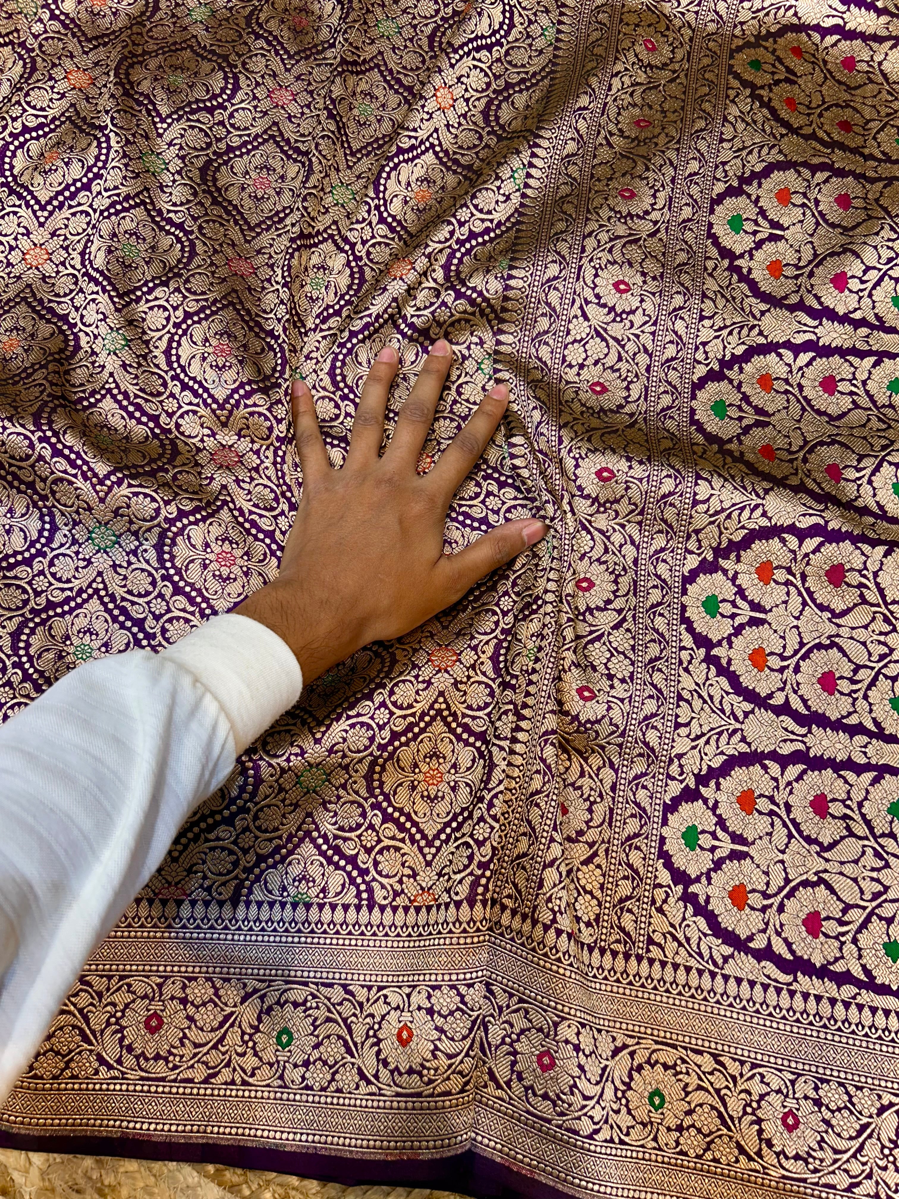 Wine Purple 100% Pure Banarasi Katan Silk Meenakari Brocade Saree