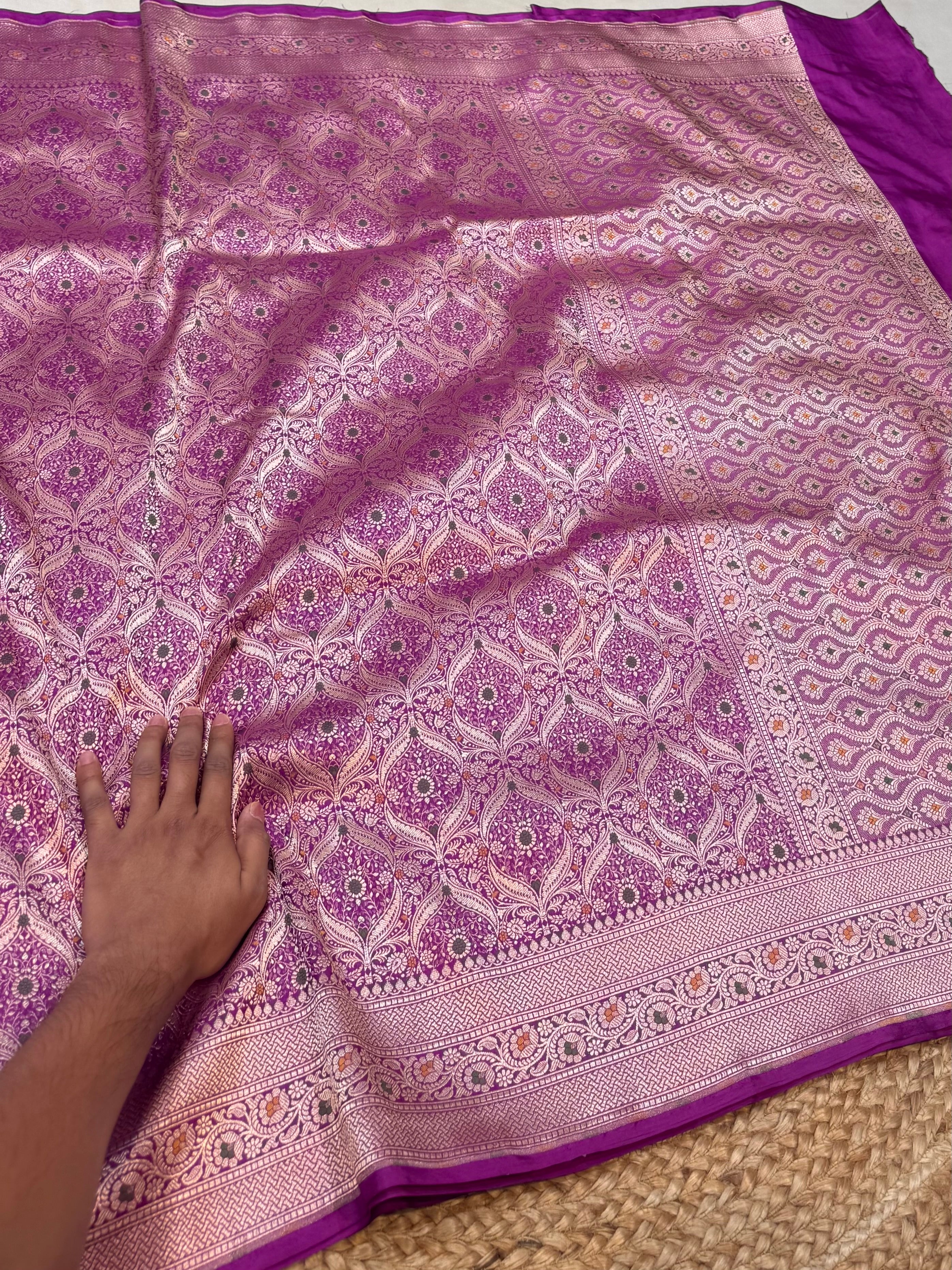 Magenta Pink 100% Pure Banarasi Katan Silk Meenakari Brocade Saree