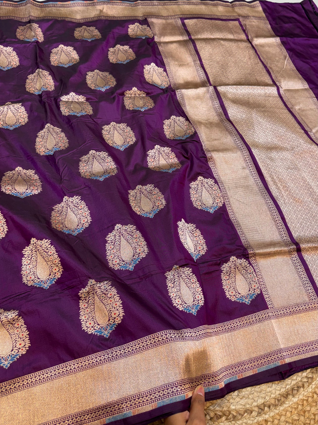 Wine Purple 100% Pure Banarasi Katan Silk Meenakari Saree