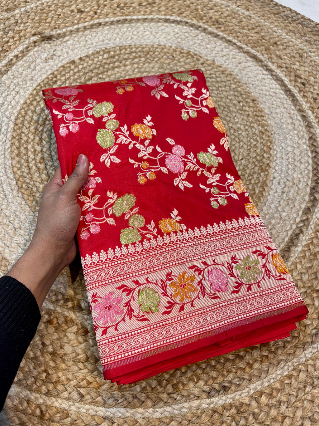 Prebook | Red 100% Pure Banarasi Katan Silk Meenakari Saree