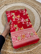 Prebook | Red 100% Pure Banarasi Katan Silk Meenakari Saree