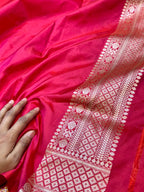 Strawberry Pink 100% Pure Banarasi Katan Silk Meenakari Saree