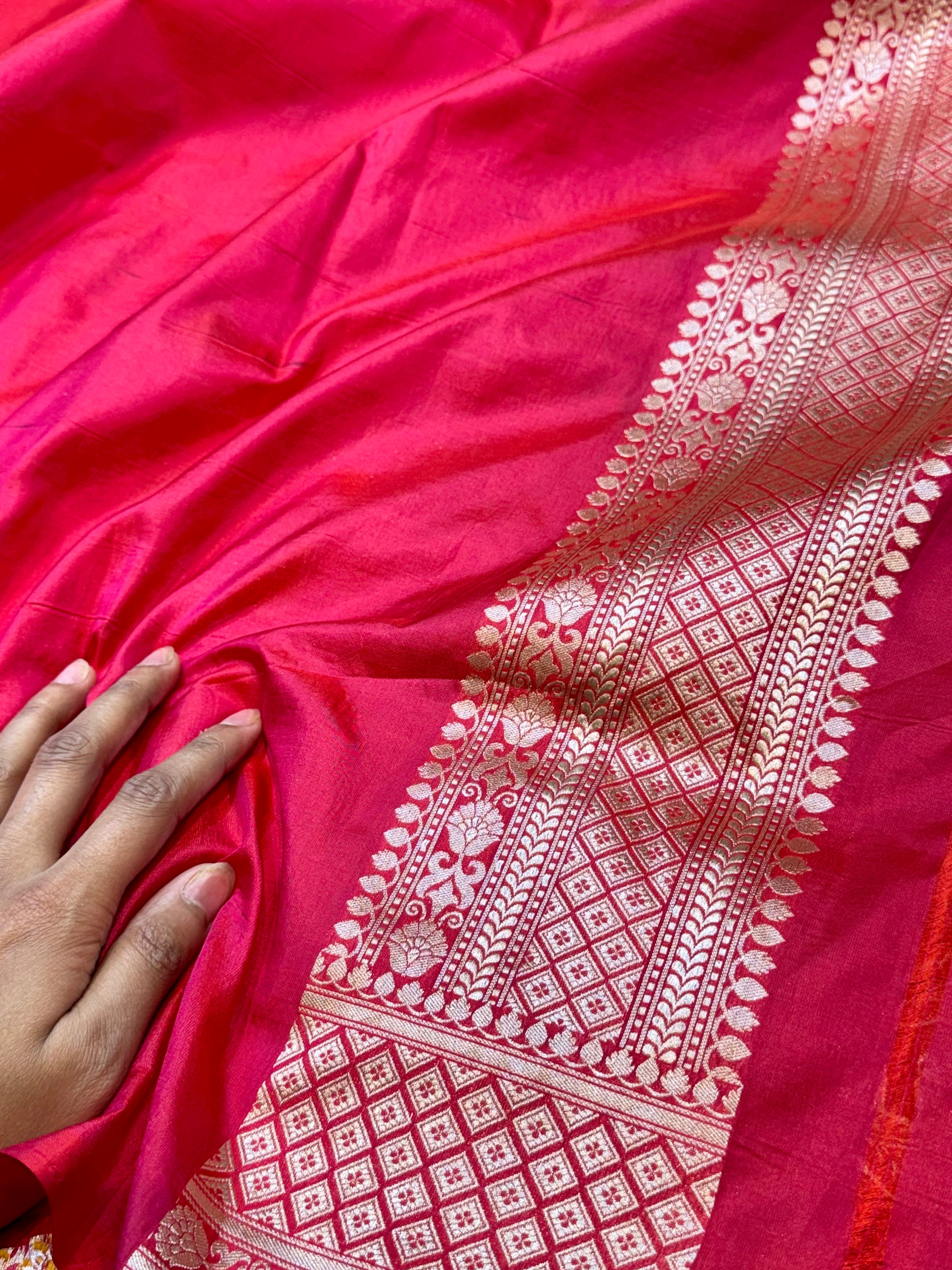 Strawberry Pink 100% Pure Banarasi Katan Silk Meenakari Saree