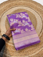 Lavender 100% Pure Banarasi Katan Silk Meenakari Saree