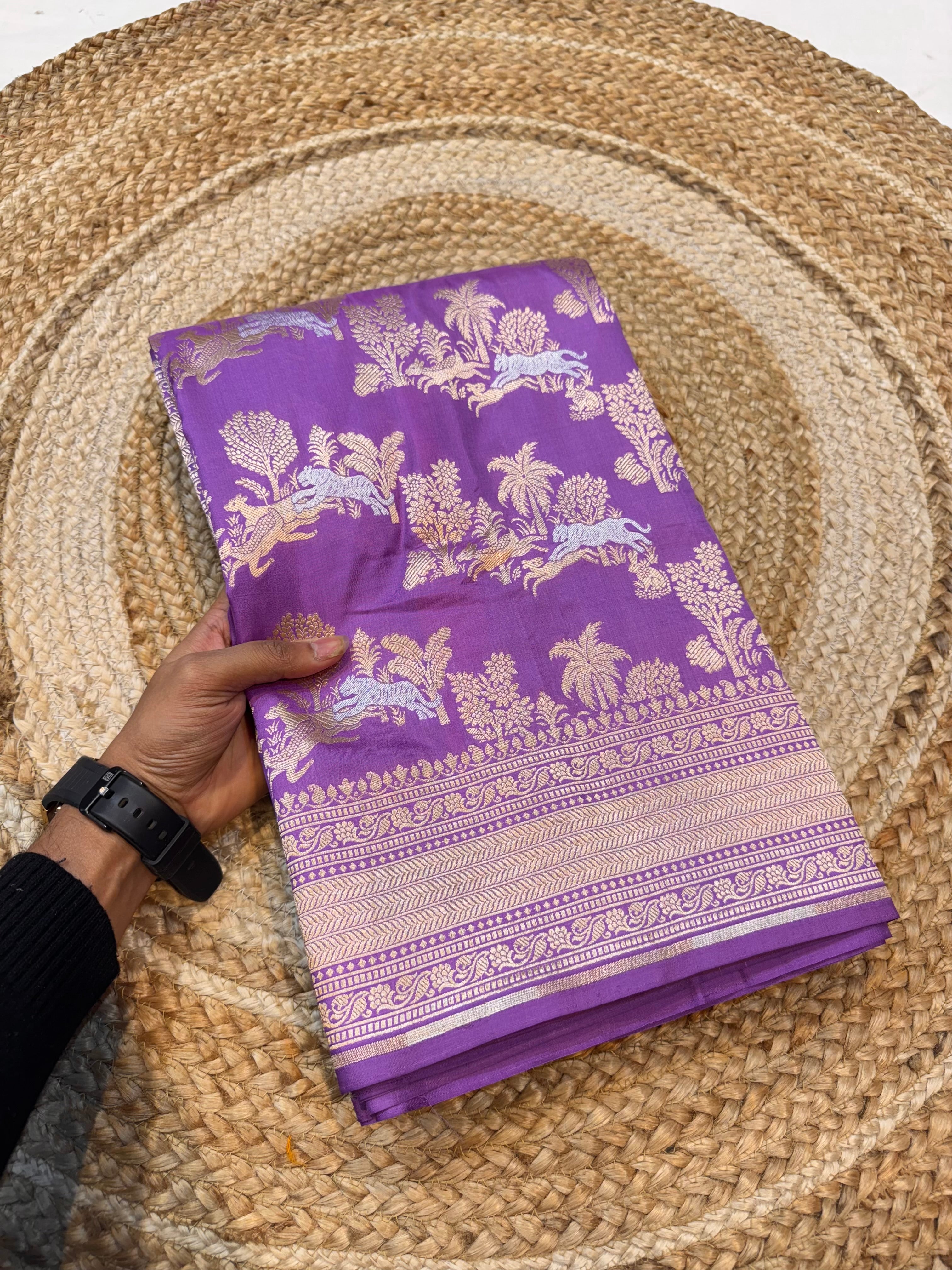Lavender 100% Pure Banarasi Katan Silk Meenakari Saree