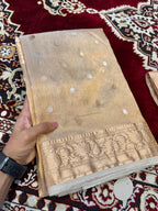 Diamond Gold 100% Pure Banarasi Tissue Silk Handloom Handwoven Saree