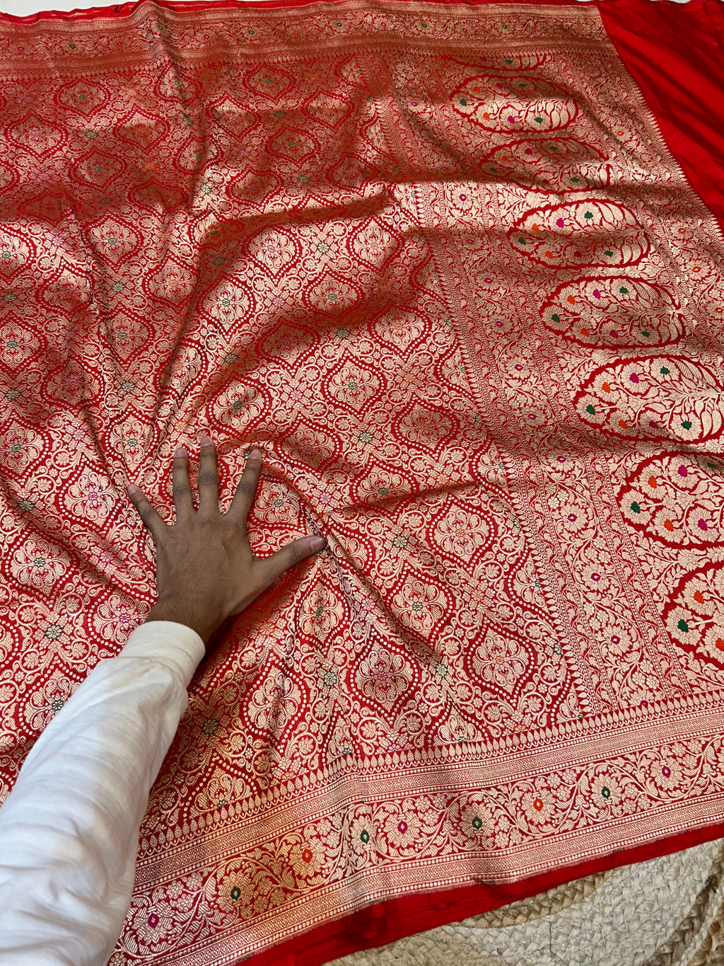 Prebook | Red 100% Pure Banarasi Katan Silk Meenakari Brocade Saree