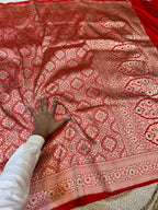 Prebook | Red 100% Pure Banarasi Katan Silk Meenakari Brocade Saree