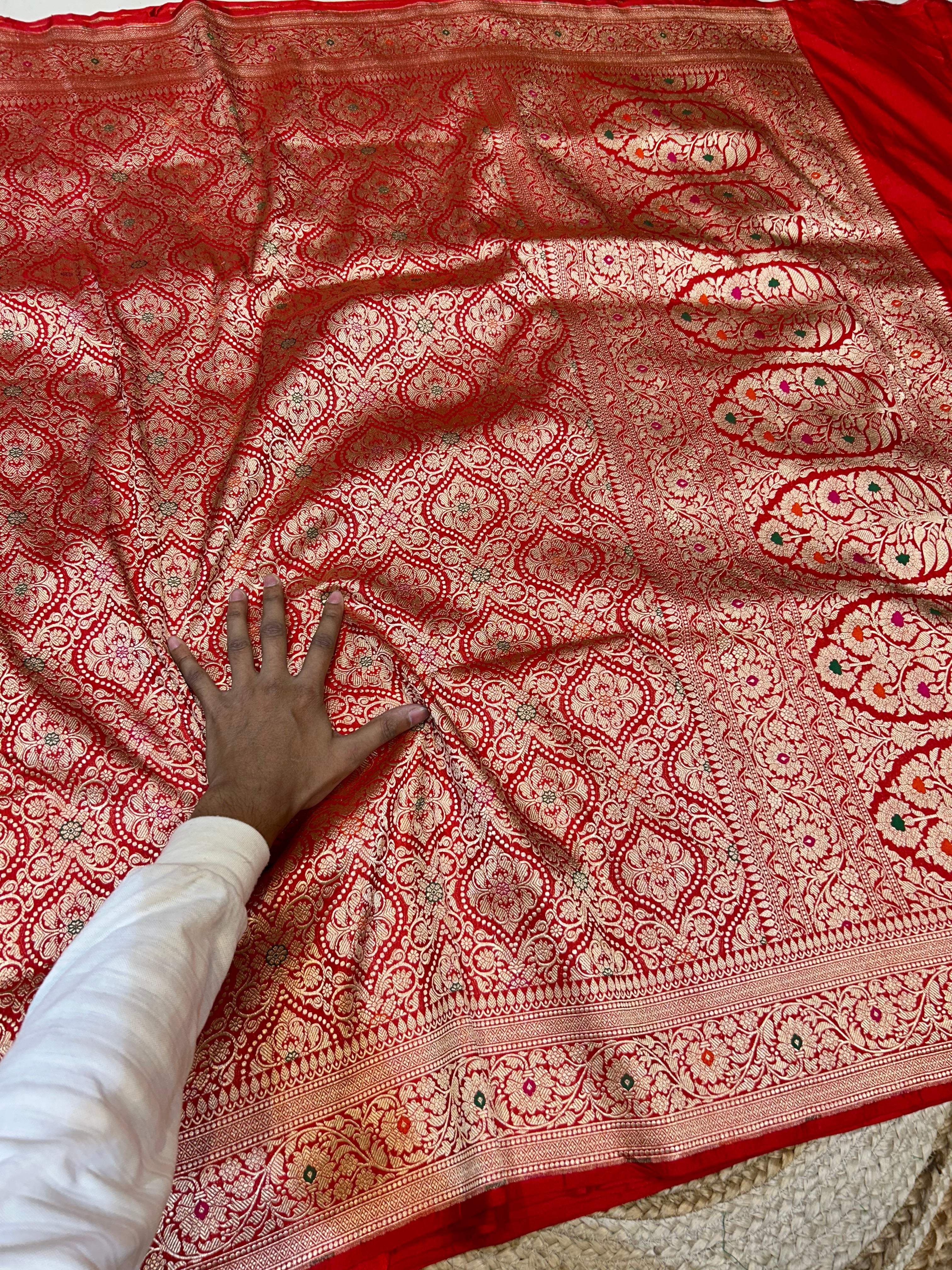 Red 100% Pure Banarasi Katan Silk Meenakari Brocade Saree