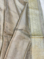 Diamond Grey 100% Pure Tissue Silk Banarasi Partywear Saree
