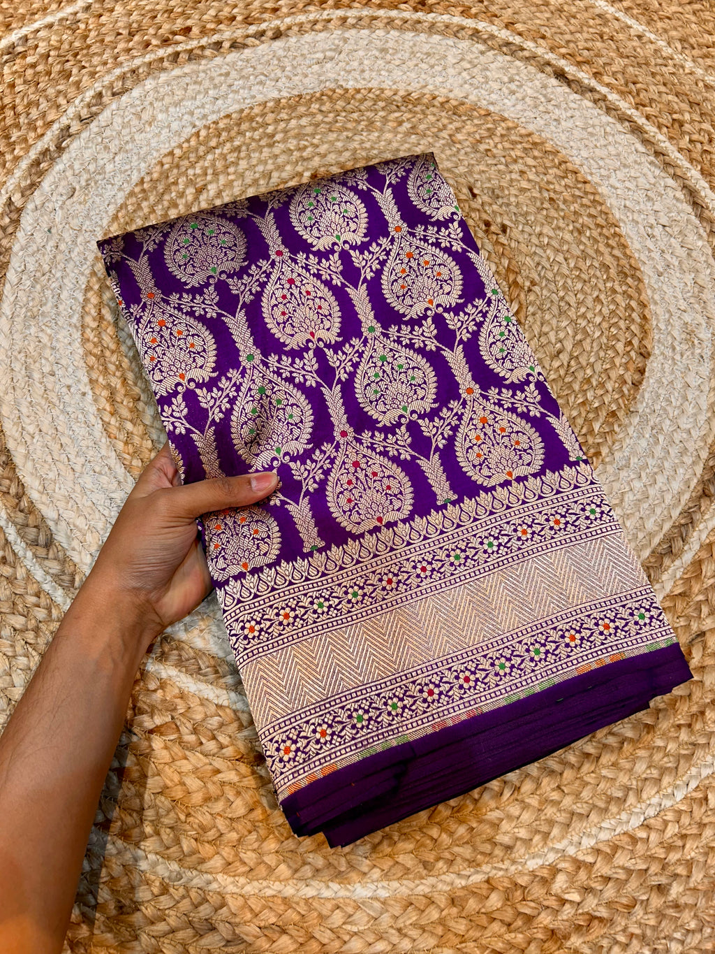 Violet Purple 100% Pure Banarasi Katan Silk Meenakari Saree