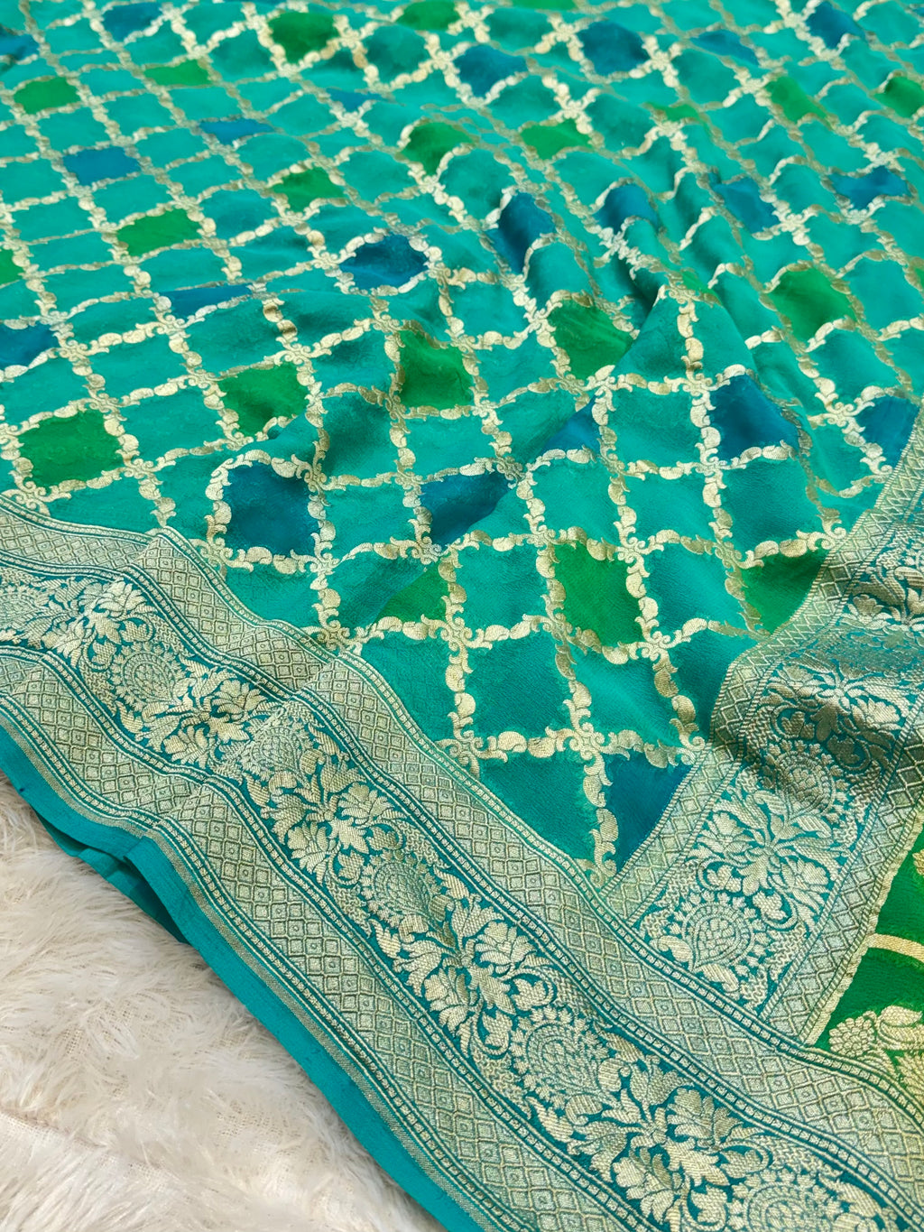 Sea Green 100% Pure Banarasi Khaddi Georgette RANGKAAT Saree
