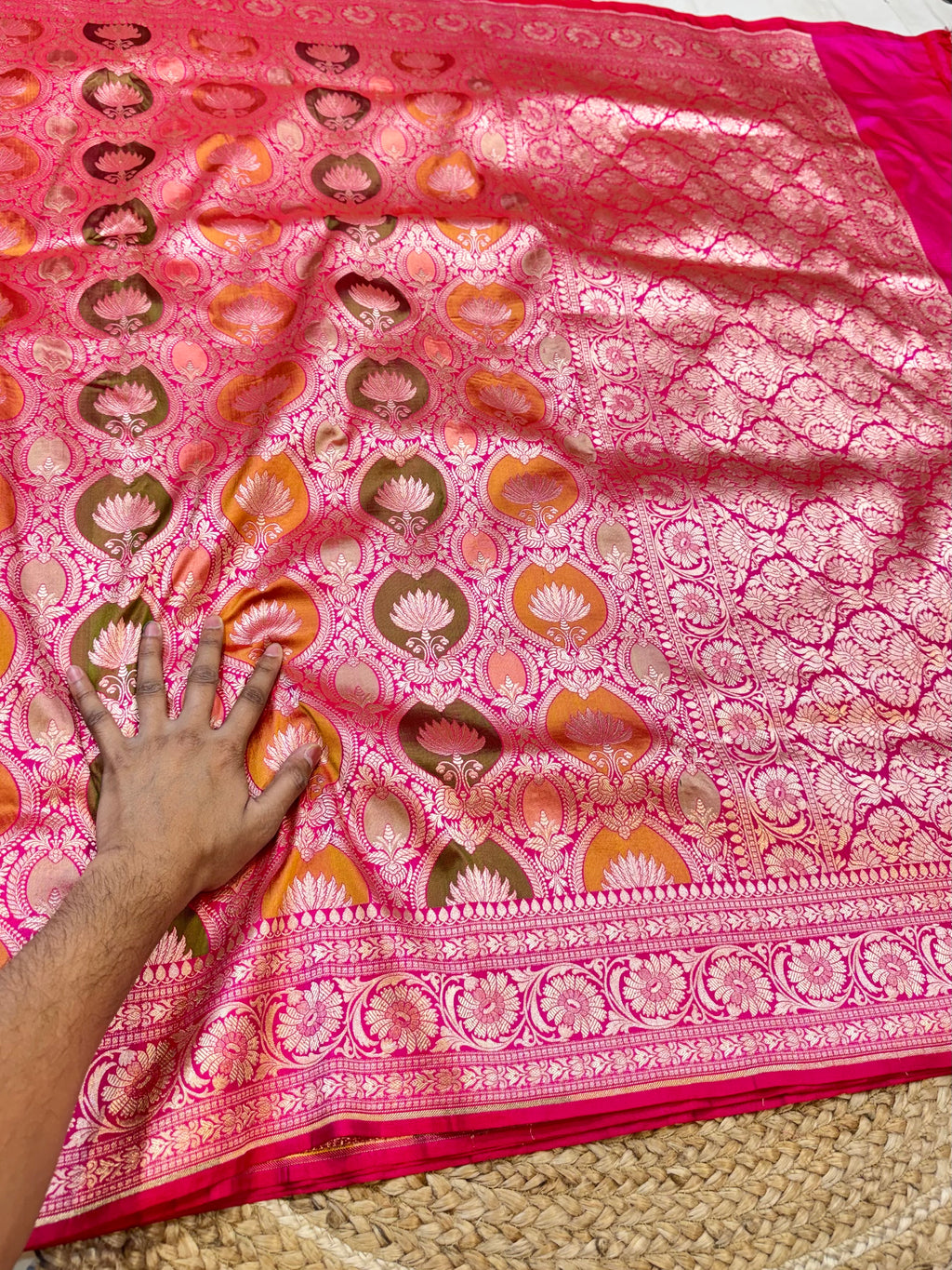 Rani Pink 100% Pure Banaras Katan Silk Rangkaat Saree